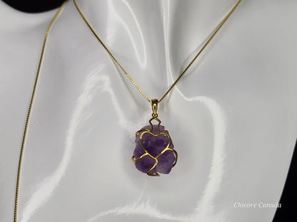Artfully Crafted Raw Amethyst Pendant Necklace with Adjustable Grace