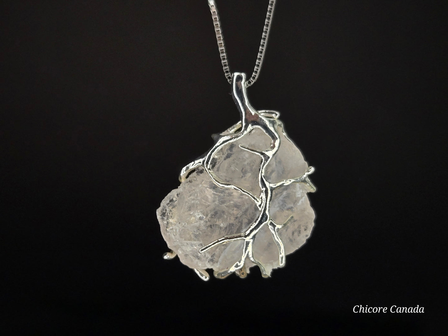 Blush Bloom – Handmade Raw Rose Quartz Pendant with 925 Sterling Silver Adjustable Necklace