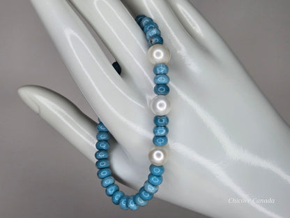 AAA Natural Larimar & Freshwater Pearl Handmade Bracelet – Ocean-Inspired Elegance