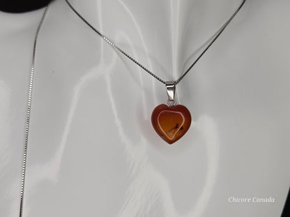 Eternal Glow: Handcrafted Heart-Shaped Carnelian Pendant with Adjustable Necklace