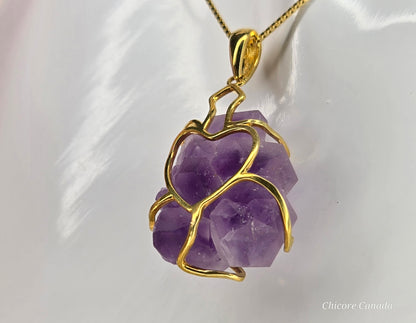 Artfully Crafted Raw Amethyst Pendant Necklace with Adjustable Grace