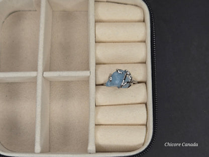 Timeless 925 Sterling Silver Adjustable Aquamarine Ring