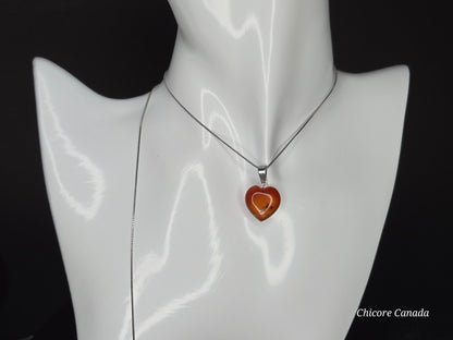 Eternal Glow: Handcrafted Heart-Shaped Carnelian Pendant with Adjustable Necklace