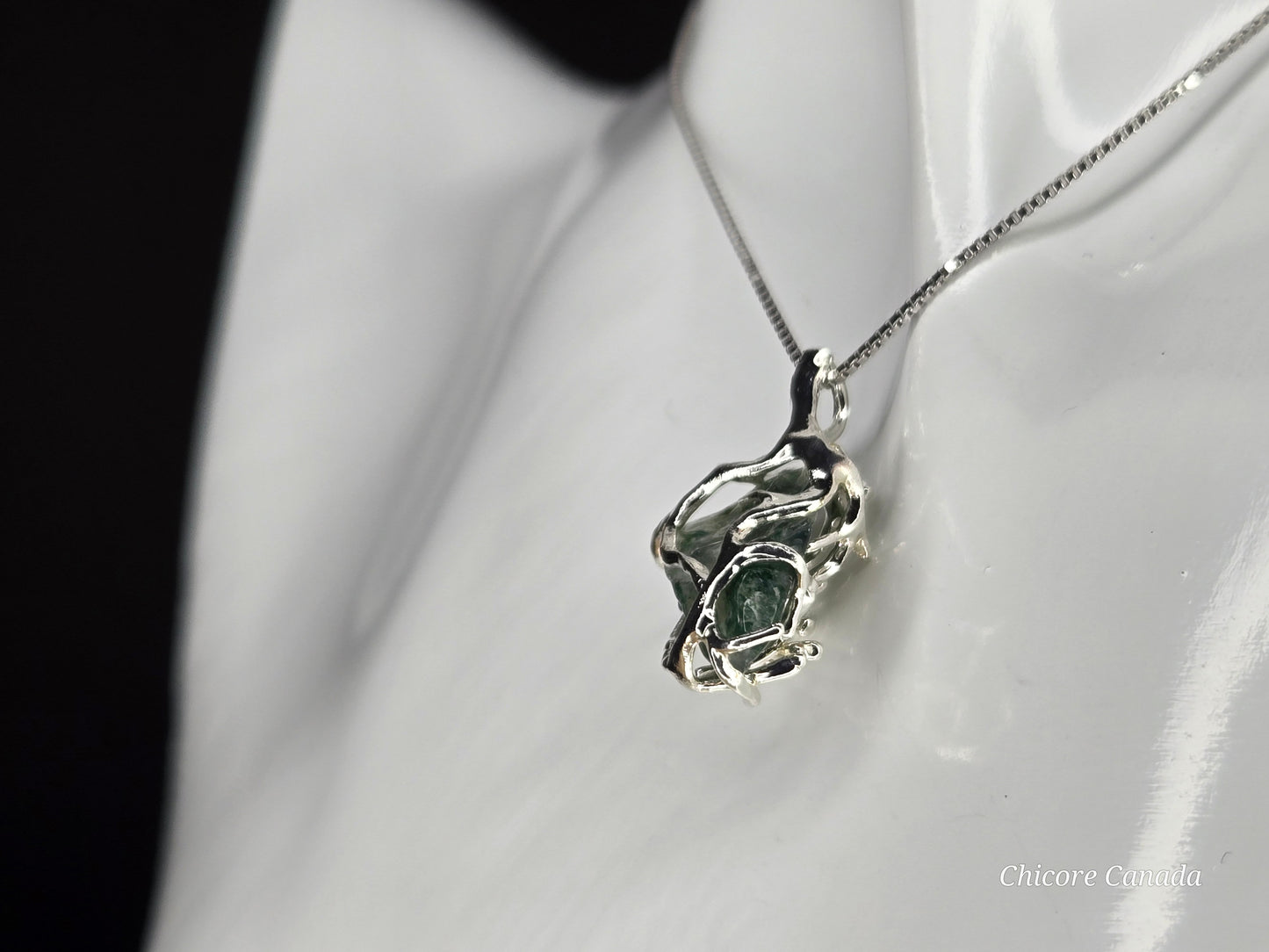 Mystical Handmade Moss Agate Pendant Necklace – Adjustable 925 Sterling Silver