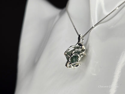 Mystical Handmade Moss Agate Pendant Necklace – Adjustable 925 Sterling Silver