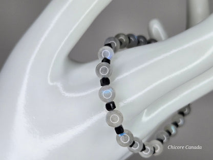 3A Moonstone & Black Tourmaline Handmade Beaded Bracelet – Intuition & Protection