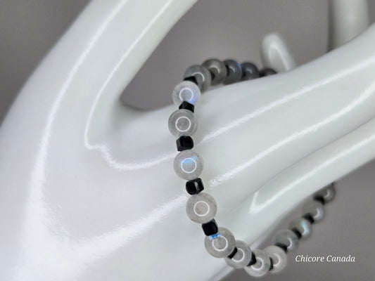 3A Moonstone & Black Tourmaline Handmade Beaded Bracelet – Intuition & Protection