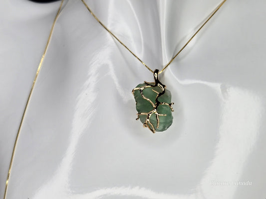 Exquisite Handmade Raw Fluorite Pendant on 925 Sterling Silver Adjustable Necklace