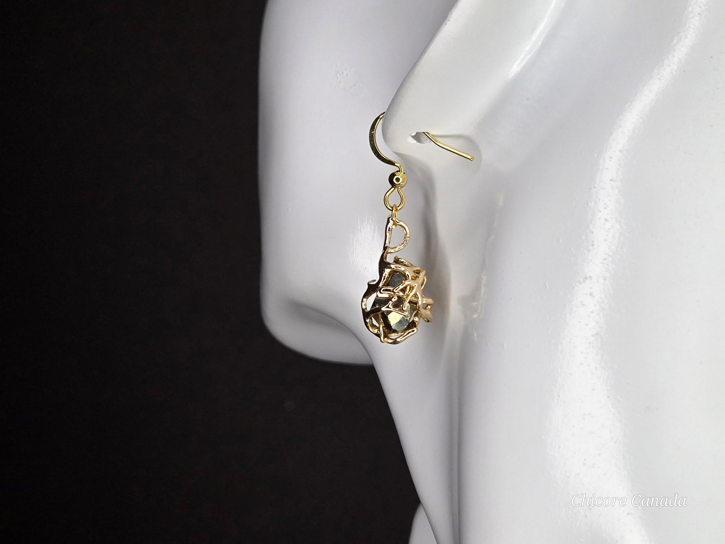 Artisan Raw Pyrite Drop Earrings – Natural Beauty in Gold Tones