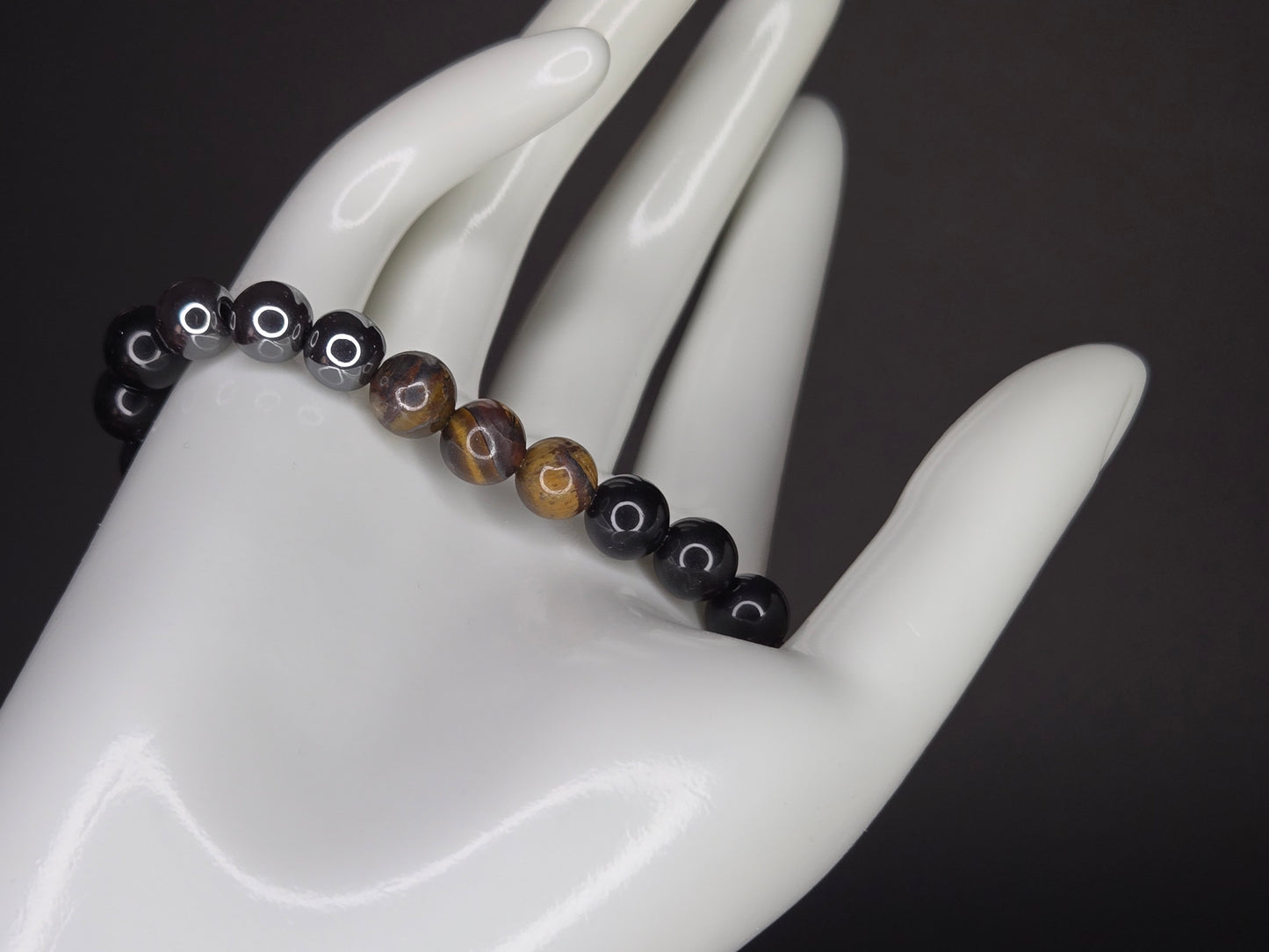 Handmade Natural Tiger’s Eye, Obsidian & Hematite Protection Bracelet
