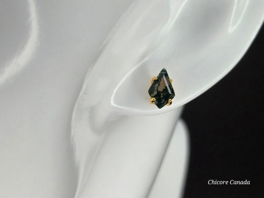 Luxury 925 Sterling Silver Moss Agate Stud Earrings – Timeless Elegance in Two Finishes