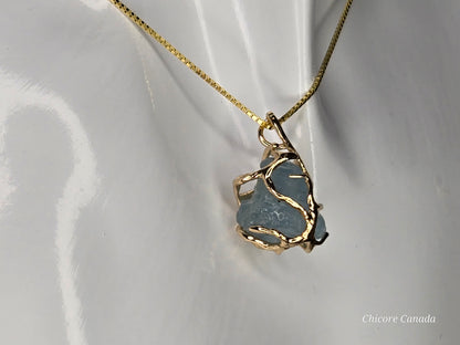 Aquamarine Pendant Necklace in 925 Sterling Silver. Elegant, Adjustable & Timeless