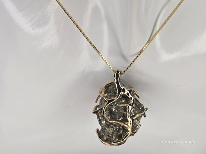 Bold Elegance: Handmade Raw Pyrite Pendant on 925 Sterling Silver Adjustable Necklace