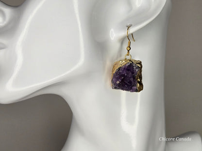 Crystal Calm: Raw Amethyst Cluster Statement Earrings