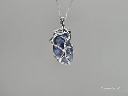 Royal Midnight — Handmade Natural Sapphire Pendant with Adjustable Necklace