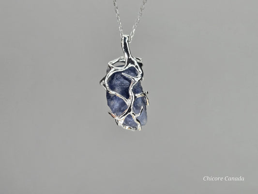 Royal Midnight — Handmade Natural Sapphire Pendant with Adjustable Necklace