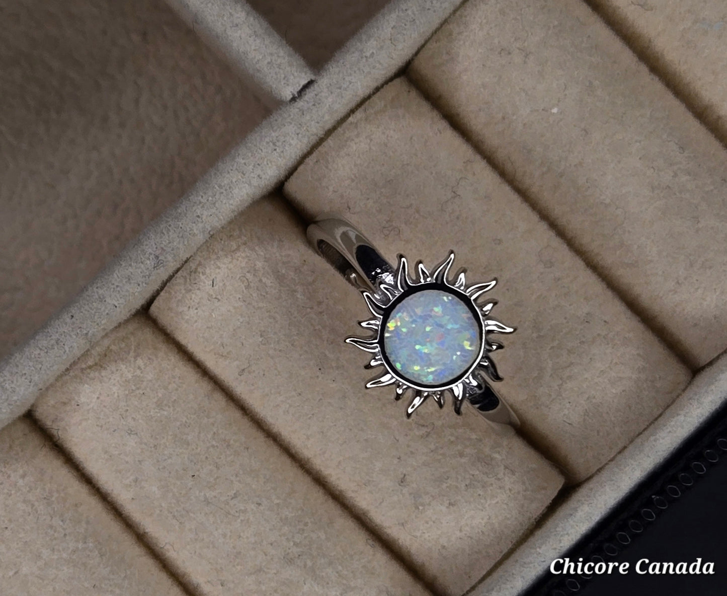 Sun-Shaped 925 Sterling Silver Adjustable Opal Ring – A Radiant Symbol of Strength & Beauty