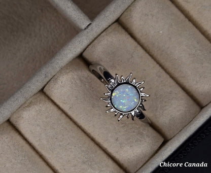 Sun-Shaped 925 Sterling Silver Adjustable Opal Ring – A Radiant Symbol of Strength & Beauty