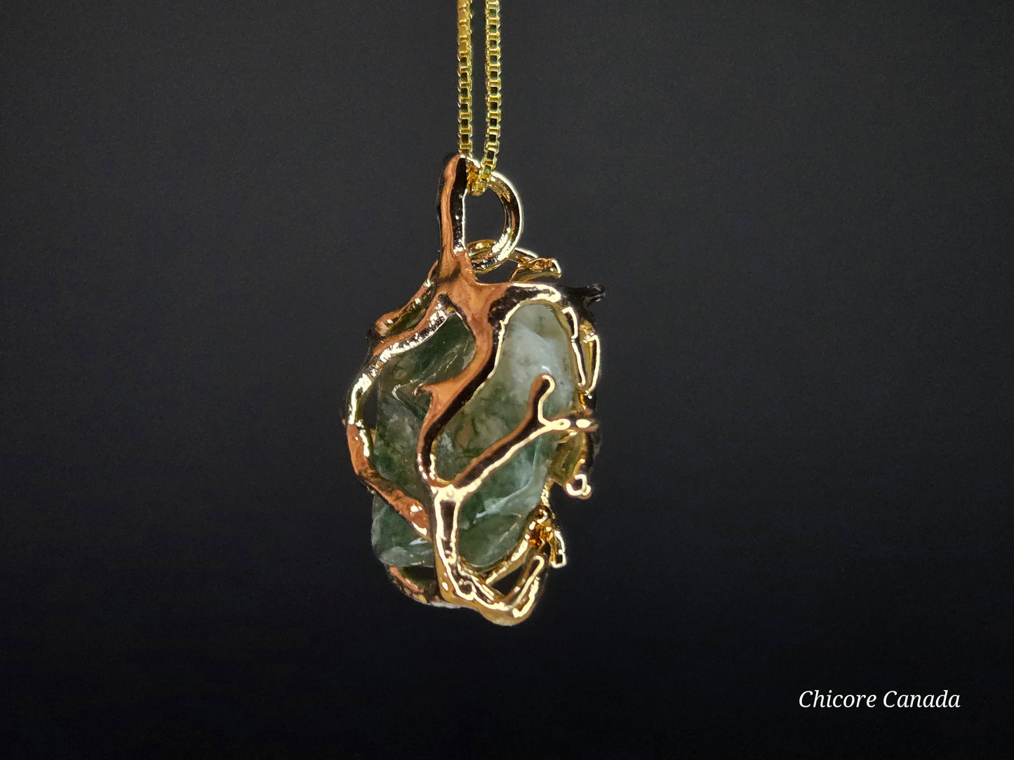 Moss Agate Pendant Necklace – Handcrafted with Adjustable 925 Sterling Silver