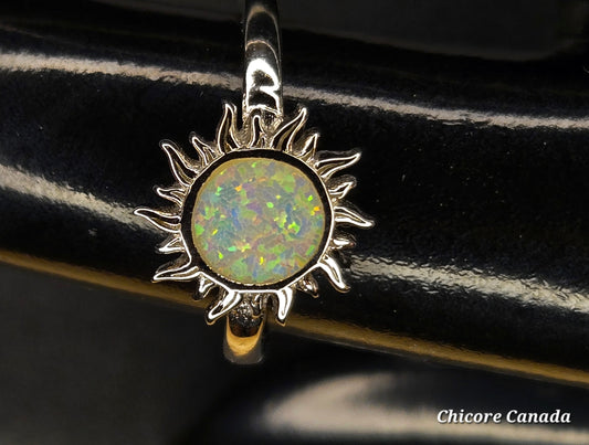Sun-Shaped 925 Sterling Silver Adjustable Opal Ring – A Radiant Symbol of Strength & Beauty