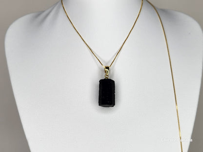 Adjustable Handmade Raw Black Tourmaline Pendant Necklace – Natural Stone Jewelry