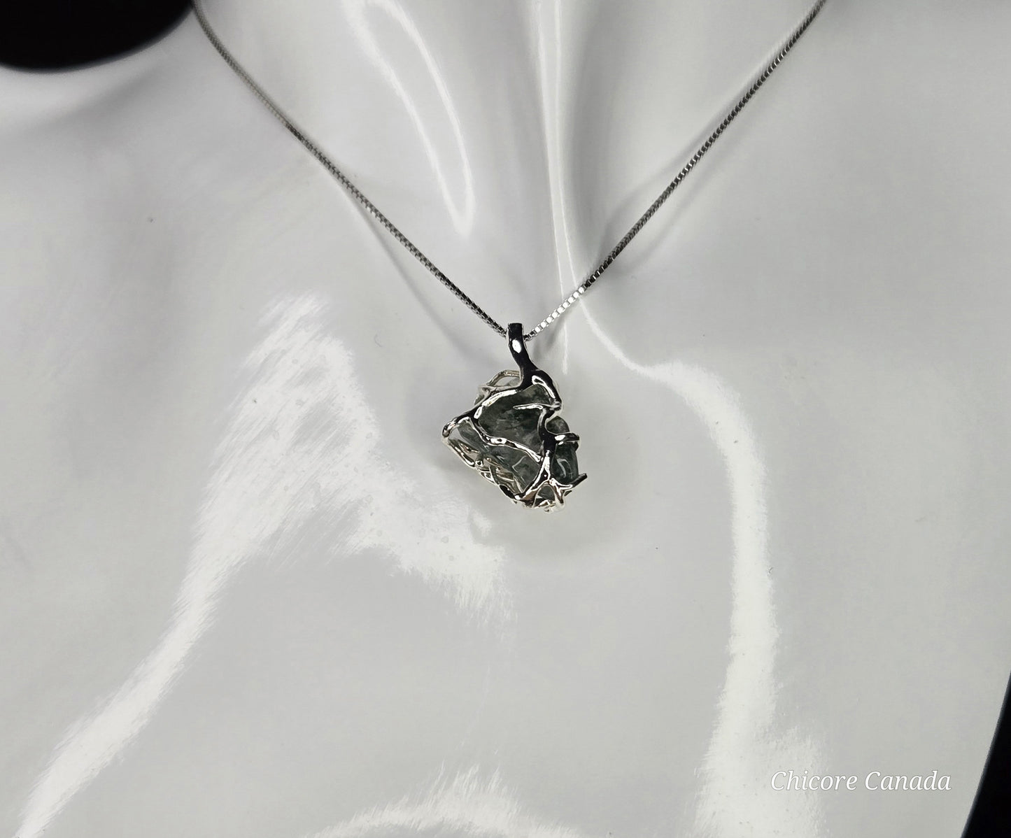 Mystical Handmade Moss Agate Pendant Necklace – Adjustable 925 Sterling Silver