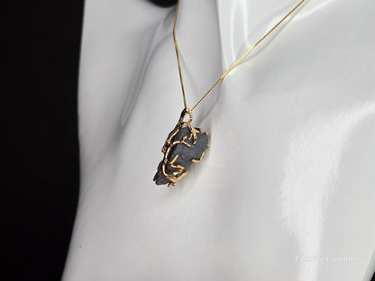 Raw Natural Hematite Stone Handmade Pendant with Adjustable 925 Sterling Silver Necklace