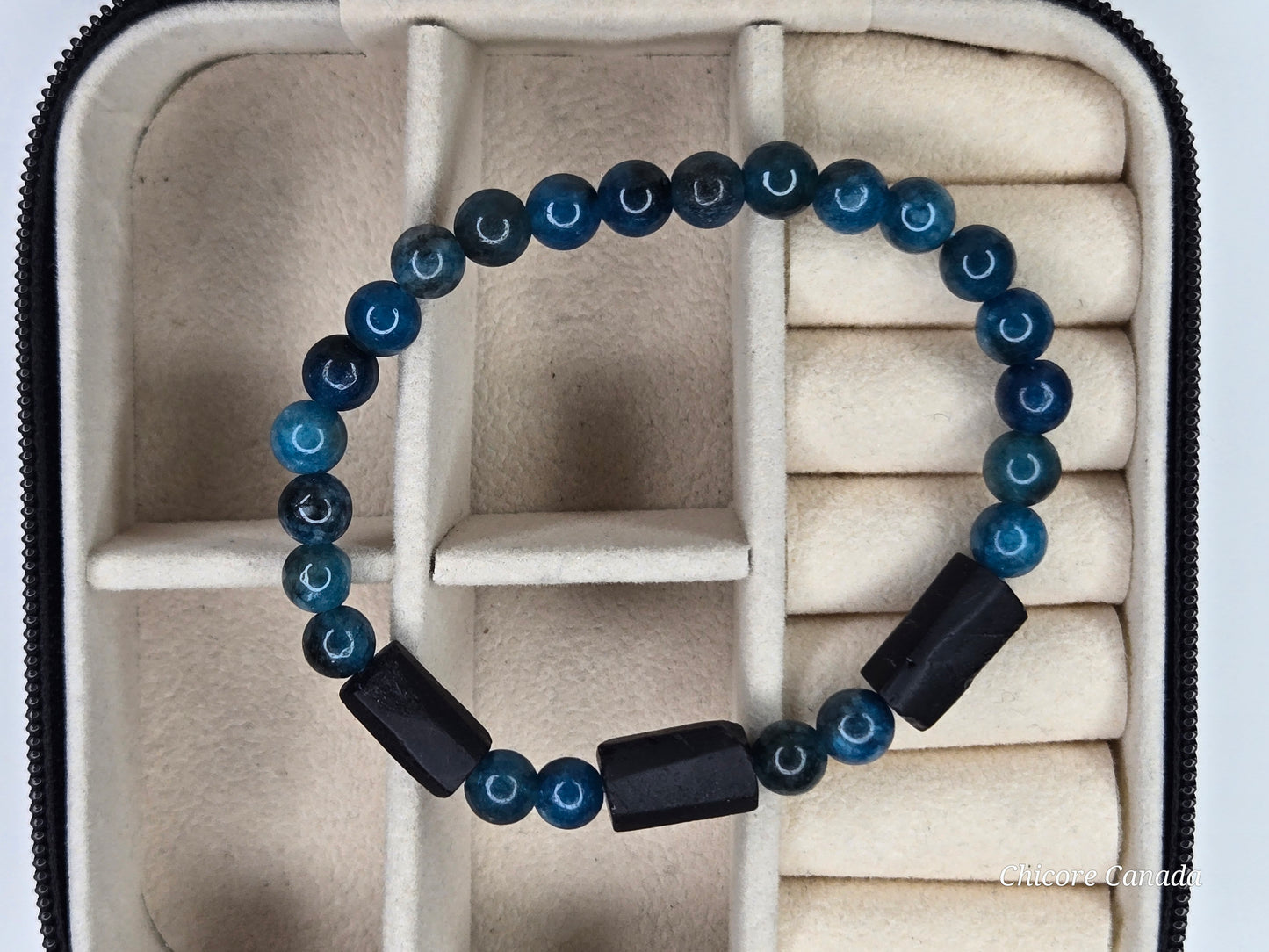Blue Apatite with Black Tourmaline Accents – Handmade Power & Elegance
