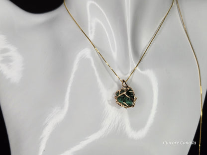 Breath of the Earth – Raw Malachite Pendant with Adjustable Silver Elegance