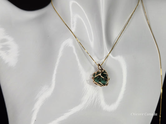 Breath of the Earth – Raw Malachite Pendant with Adjustable Silver Elegance