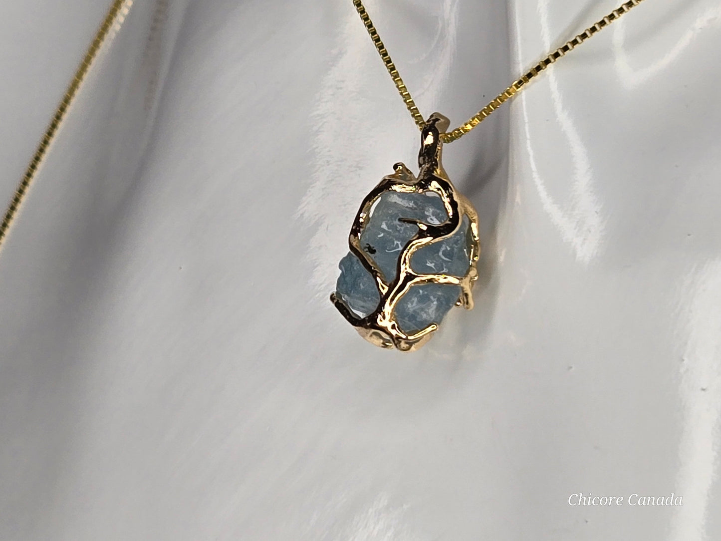 Aquamarine Pendant Necklace in 925 Sterling Silver. Elegant, Adjustable & Timeless