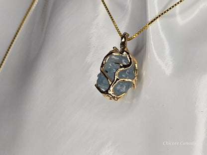 Aquamarine Pendant Necklace in 925 Sterling Silver. Elegant, Adjustable & Timeless