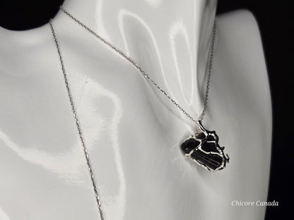 Handcrafted Black Obsidian Power Pendant – 925 Sterling Silver Adjustable Necklace