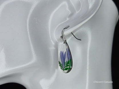 Graceful Resin Drop Earrings Featuring Real Blue Flowers