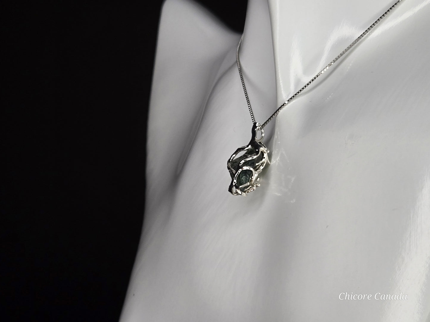 Mystical Handmade Moss Agate Pendant Necklace – Adjustable 925 Sterling Silver