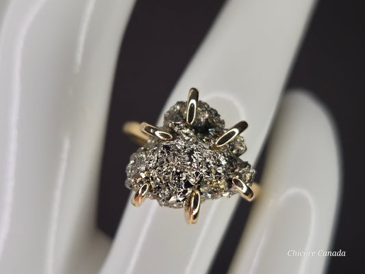Adjustable Handmade Raw Pyrite Ring