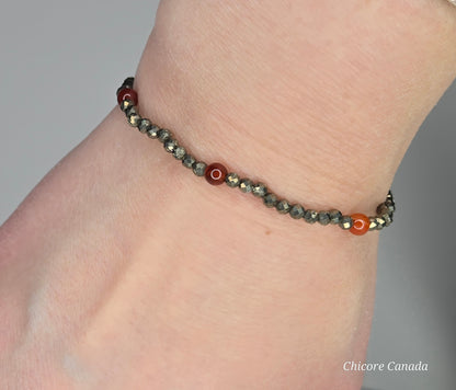 Dainty Pyrite Bracelet with Carnelian Accents – Confidence & Vitality Boost