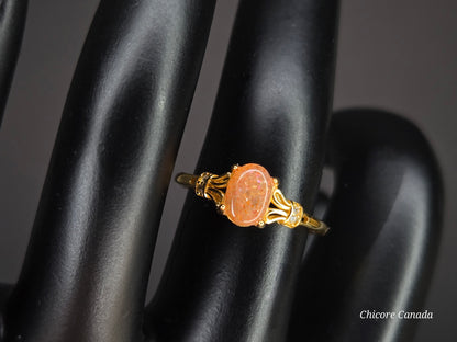 Delicate Adjustable 925 Sterling Silver 18K Gold Plated Sunstone Ring
