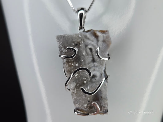 Sparkling Agate Geode Pendant & 925 Sterling Silver Adjustable Necklace
