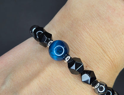 Grounded Power Bracelet – Blue Tiger’s Eye, Obsidian & Hematite Fusion