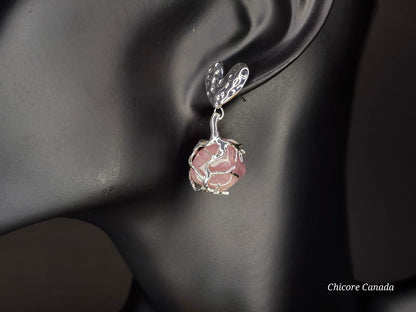Boucles d'oreilles en quartz rose – Bijoux élégants et délicats