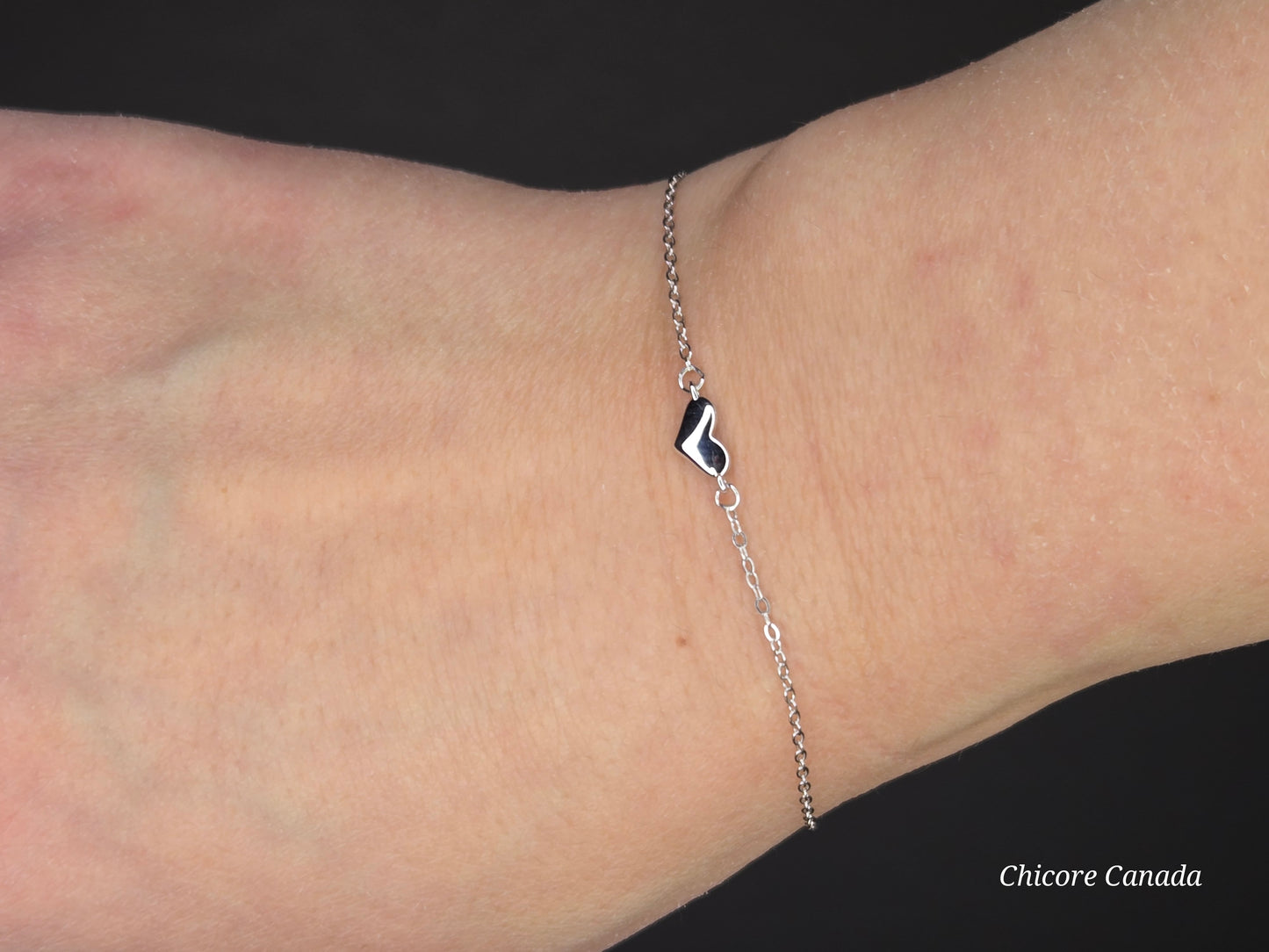 Sterling Silver Adjustable Bracelet with Elegant Delicate Heart Charm