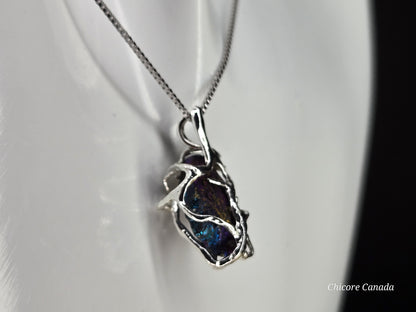 A Handmade Raw Rainbow Pyrite Pendant – Adjustable 925 Sterling Silver Necklace for Strength & Style