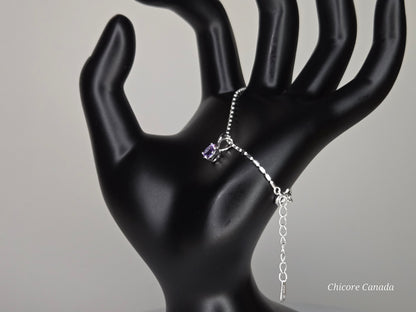 Bracelet ajustable élégant en argent sterling 925 avec breloque délicate en zircone cubique