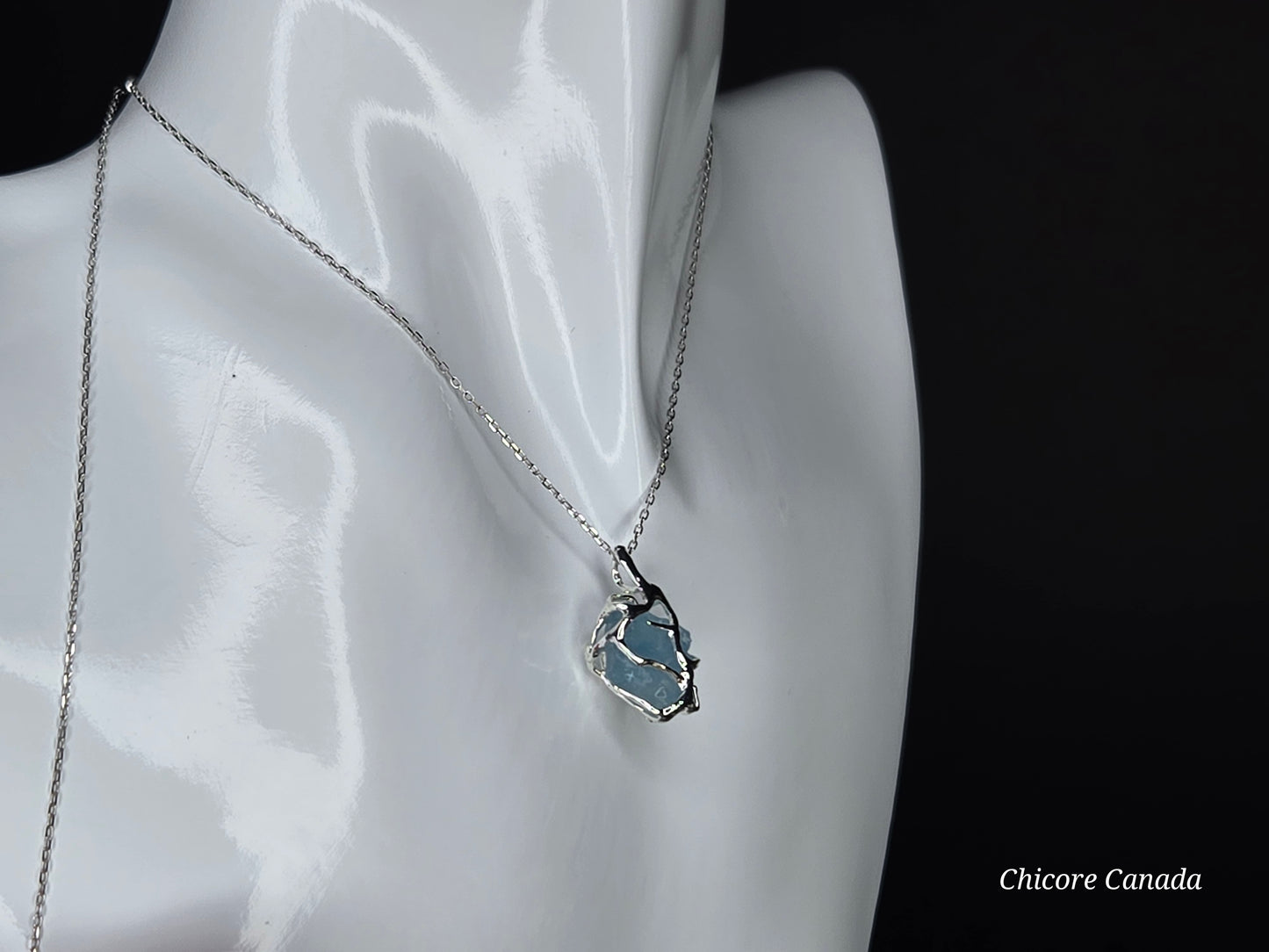 Genuine Aquamarine Pendant Necklace - 925 Sterling Silver, Adjustable Length