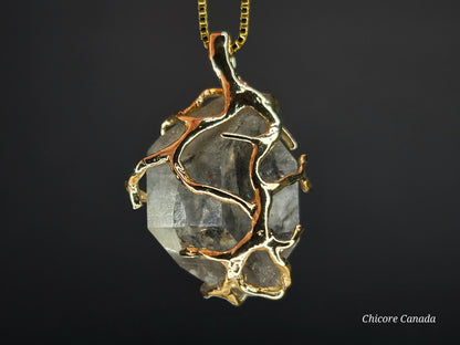 A Black Herkimer Diamond -  Tree of Life Pendant Necklace