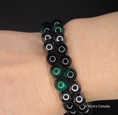 Malachite, Obsidian & Hematite Bracelet