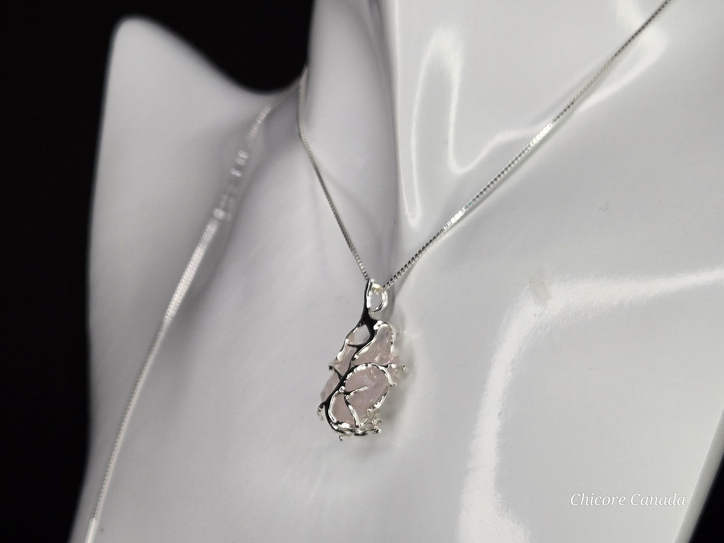 Blossom of Love – Handmade Raw Rose Quartz Pendant on a Delicate 925 Sterling Silver Adjustable Necklace