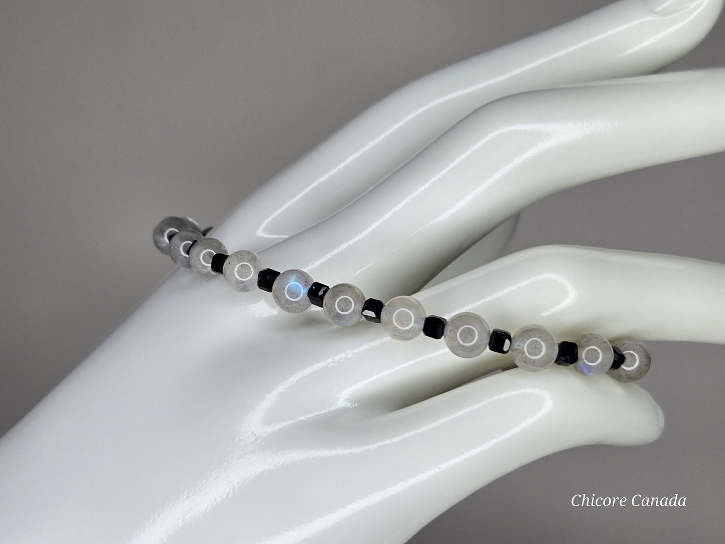 3A Moonstone & Black Tourmaline Handmade Beaded Bracelet – Intuition & Protection