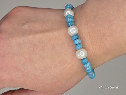 AAA Natural Larimar & Freshwater Pearl Handmade Bracelet – Ocean-Inspired Elegance